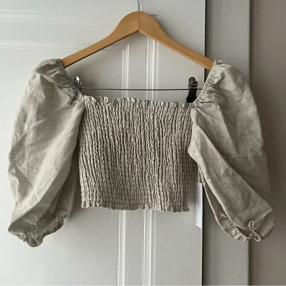 Reformation Scarlett Linen Two Piece Set in Oatmeal